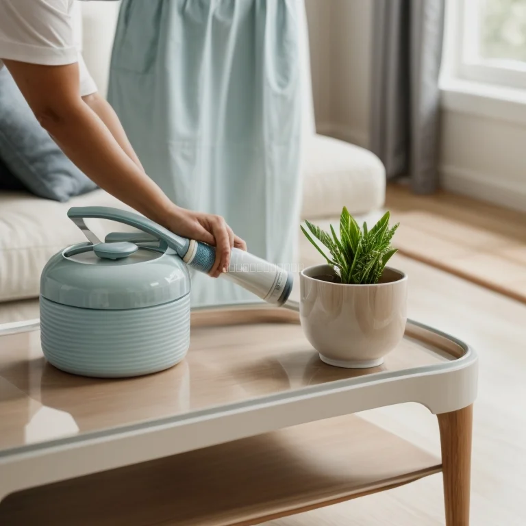 リビングルームの床を掃除するスタッフ